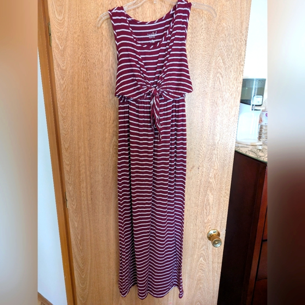 Nursing Friendly Maroon Striped Maternity Dress